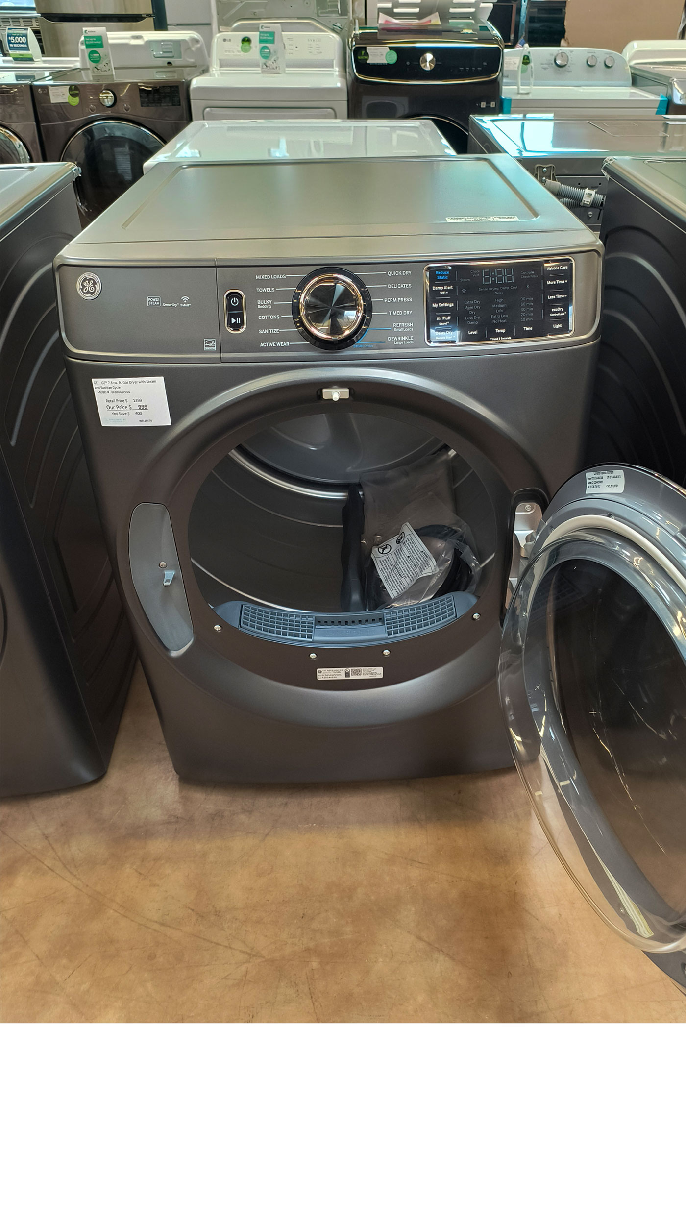 28" GE GFD65GSPVDS 7.8 cu.ft. Smart Gas Dryer - Image 5